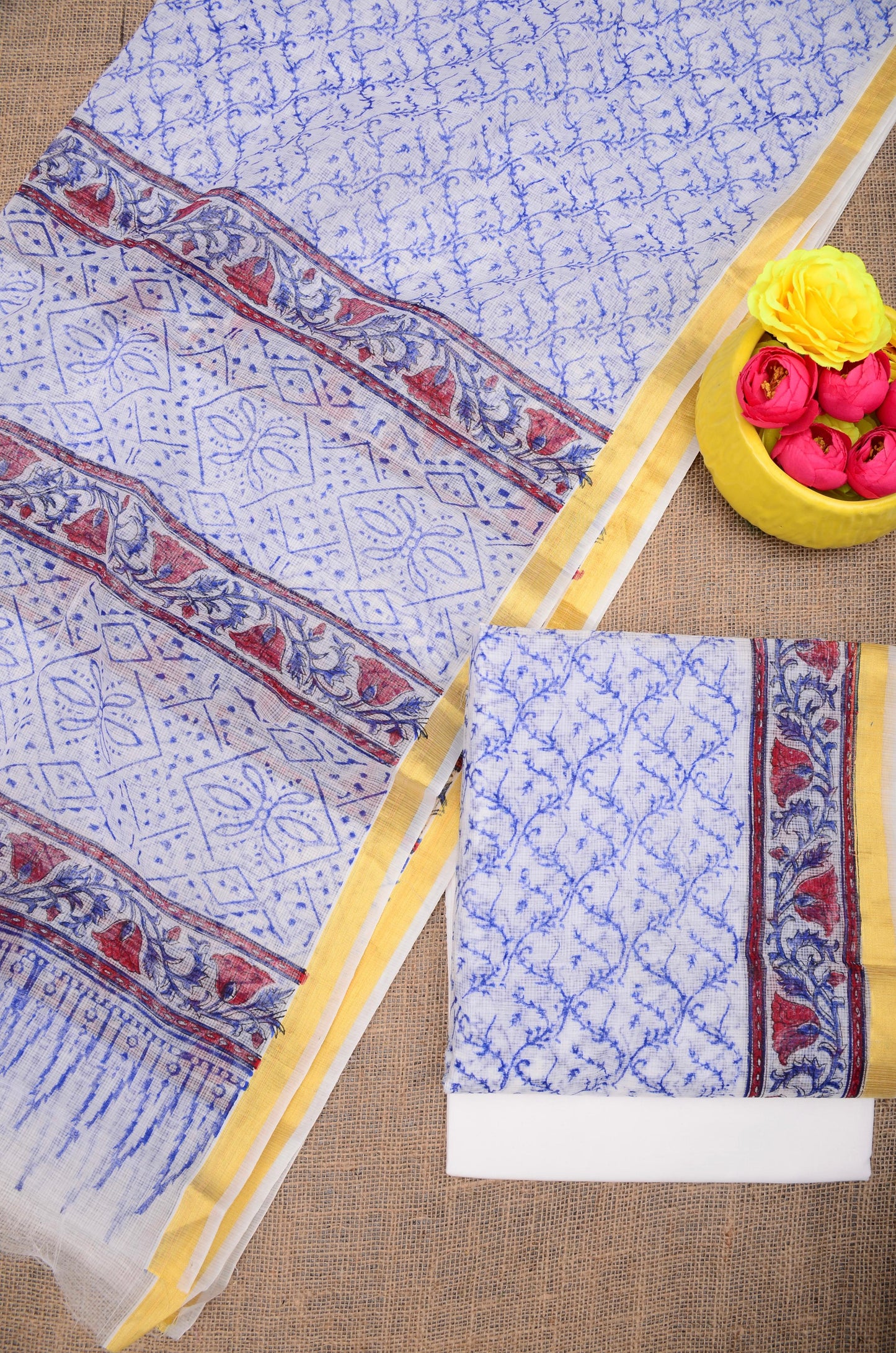 Premium Light Purple Kota Doria Printed Unstitched Suit for Women