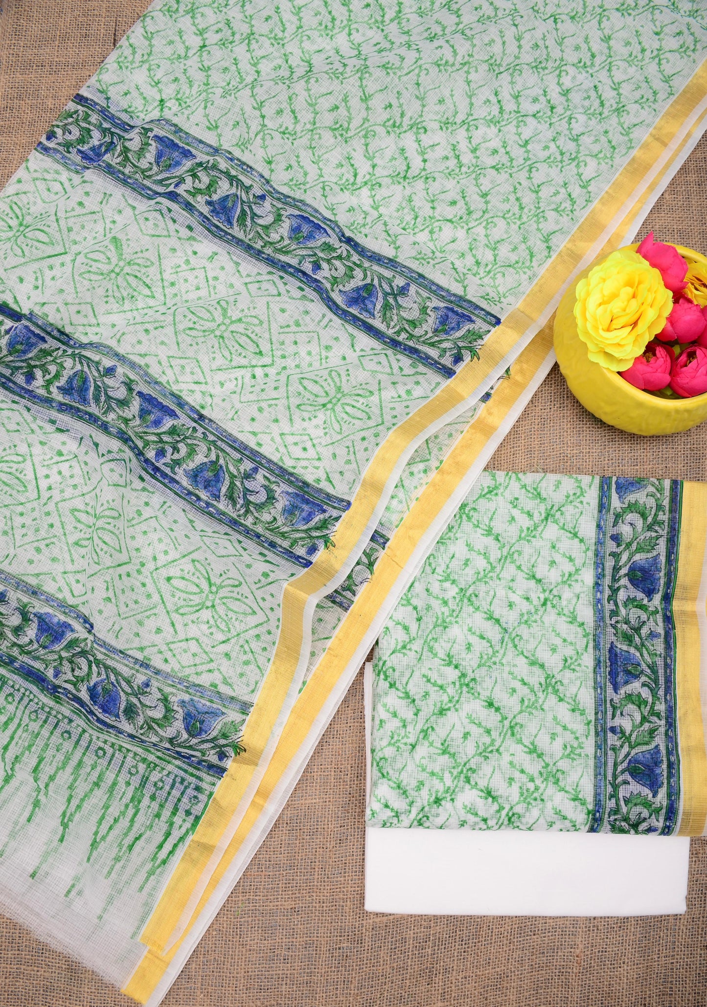 Festive Wear Green Kota Doria Suit Set with Dupatta