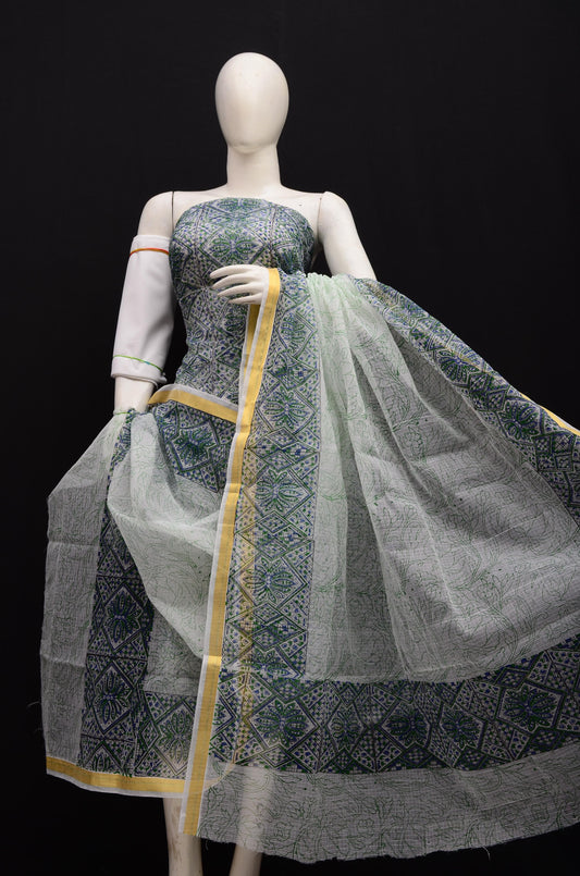 Premium Subtle Green Kota Doria Printed Unstitched Suit for Women
