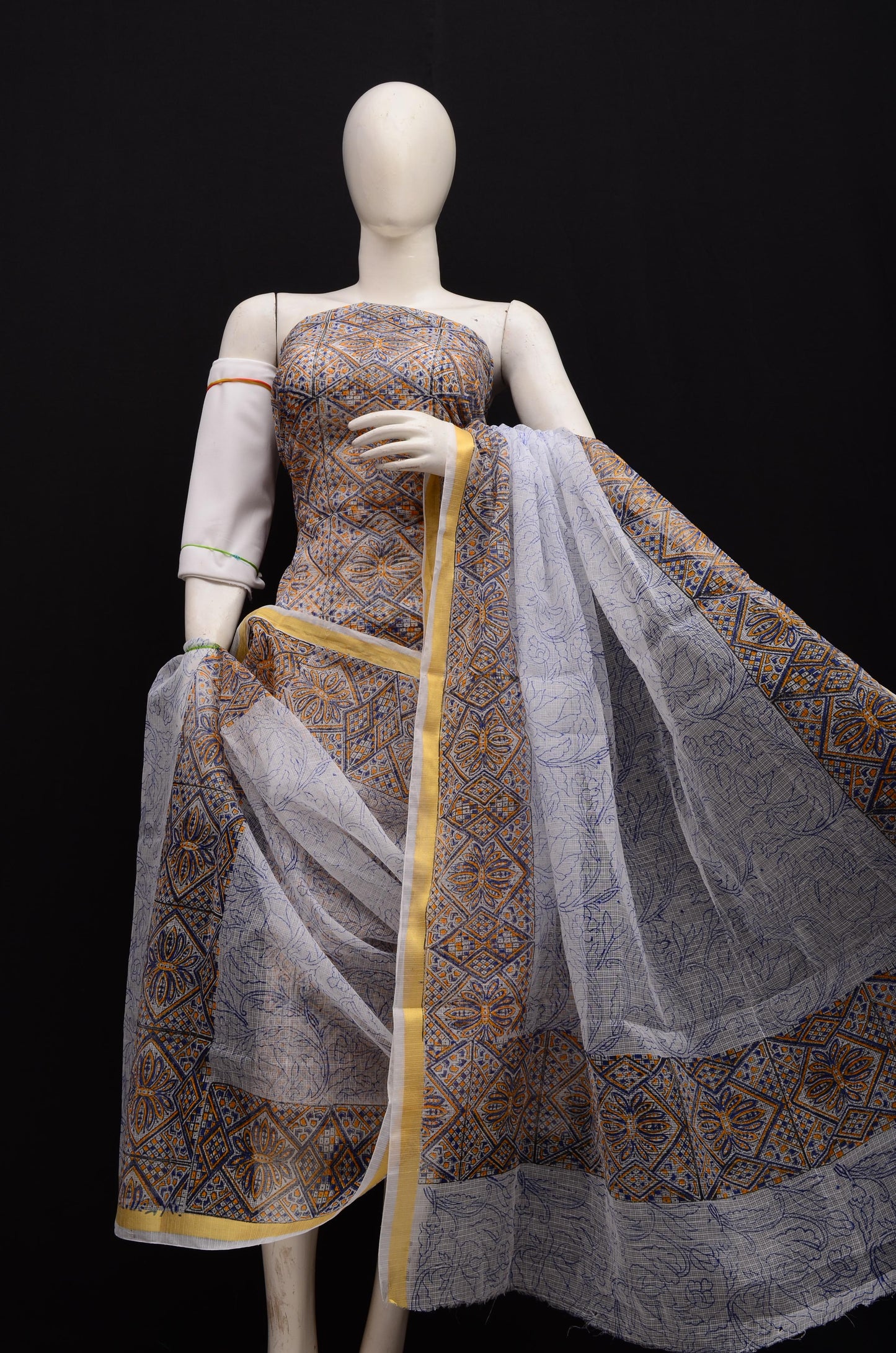 Designer Light Purple Kota Doria Hand Block Print Suit Collection