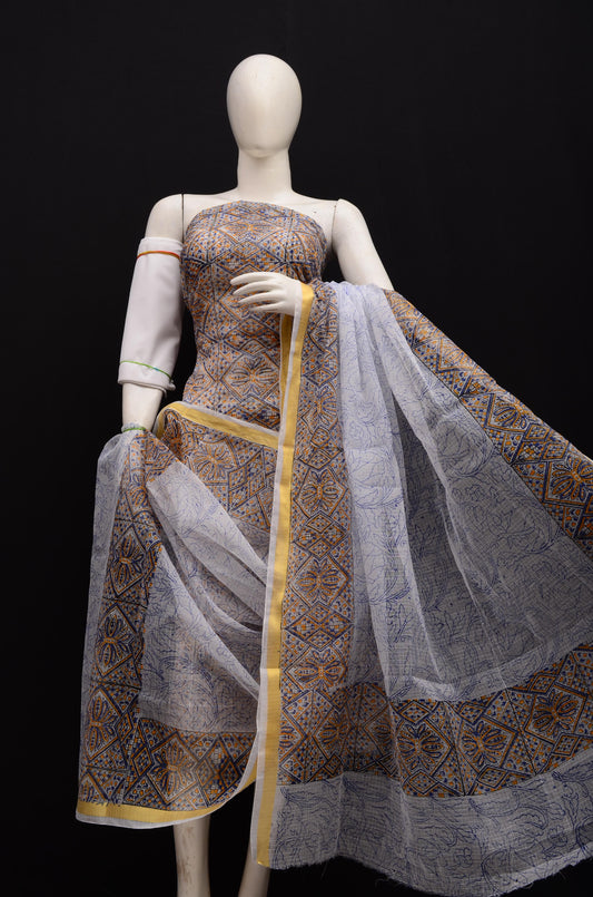 Designer Light Purple Kota Doria Hand Block Print Suit Collection