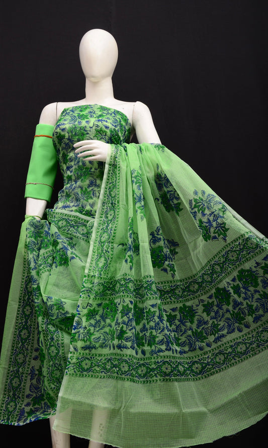 Premium Green Kota Doria Printed Unstitched Suit for Women