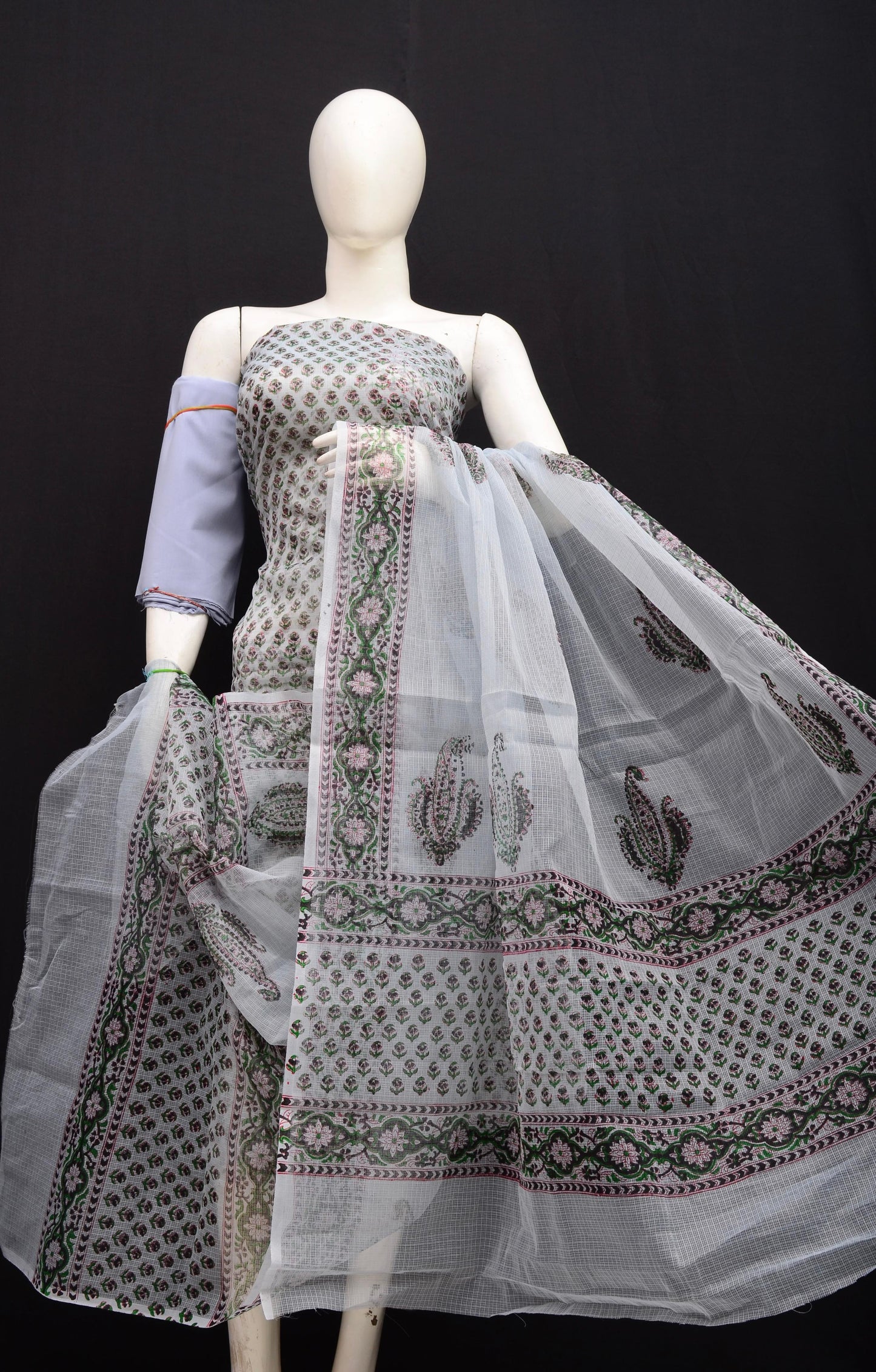 Designer Grey Kota Doria Hand Block Print Suit Collection