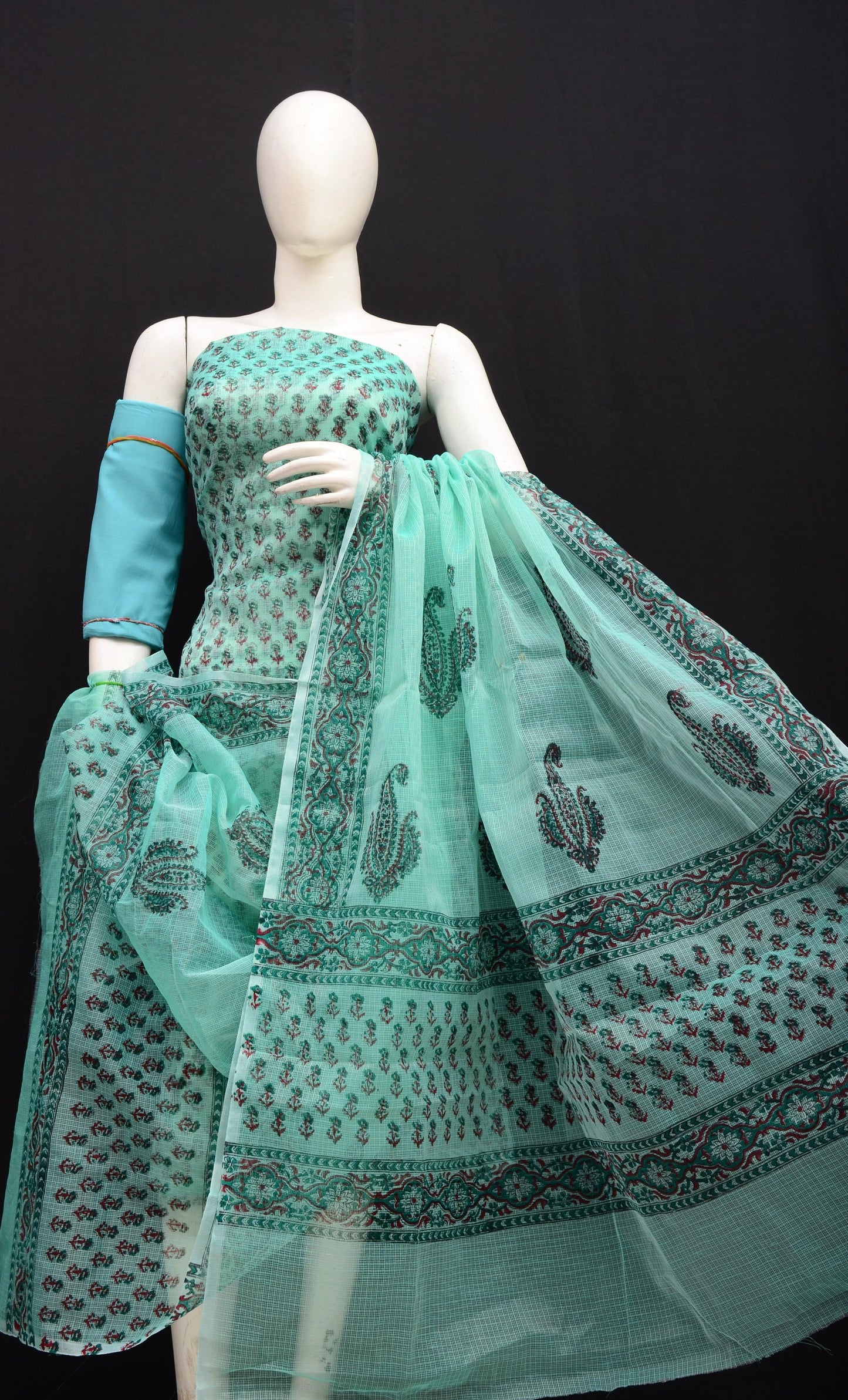 Stylish Blue Kota Doria Ethnic Suit with Dupatta