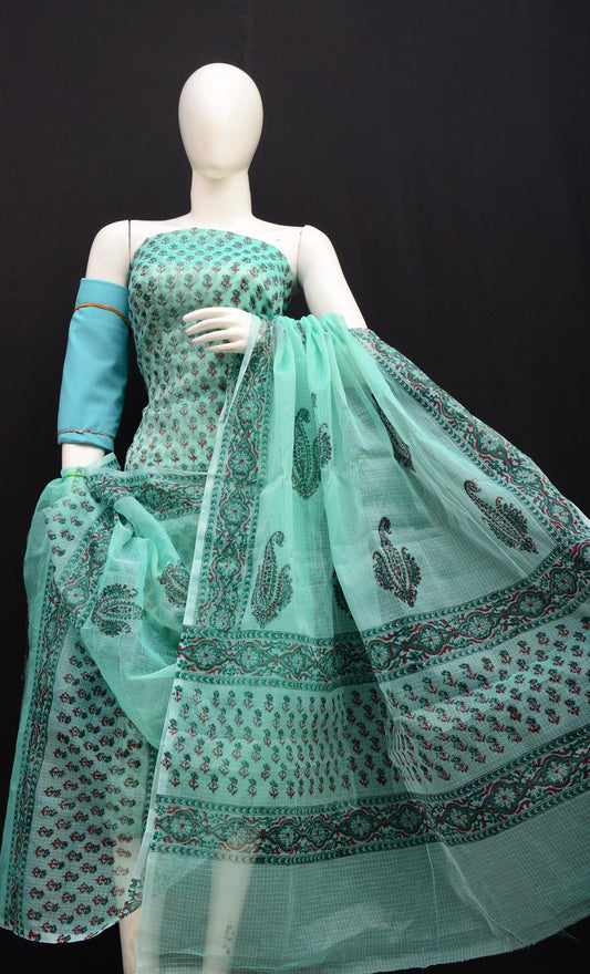 Stylish Blue Kota Doria Ethnic Suit with Dupatta