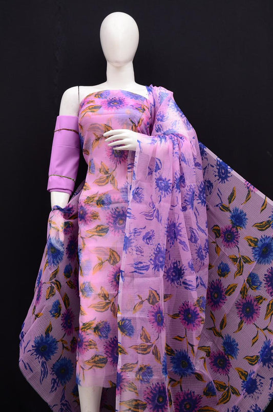 Festive Wear Light Purple Kota Doria Suit Set with Dupatta