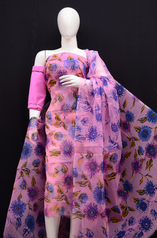 Premium Magenta Kota Doria Printed Unstitched Suit for Women