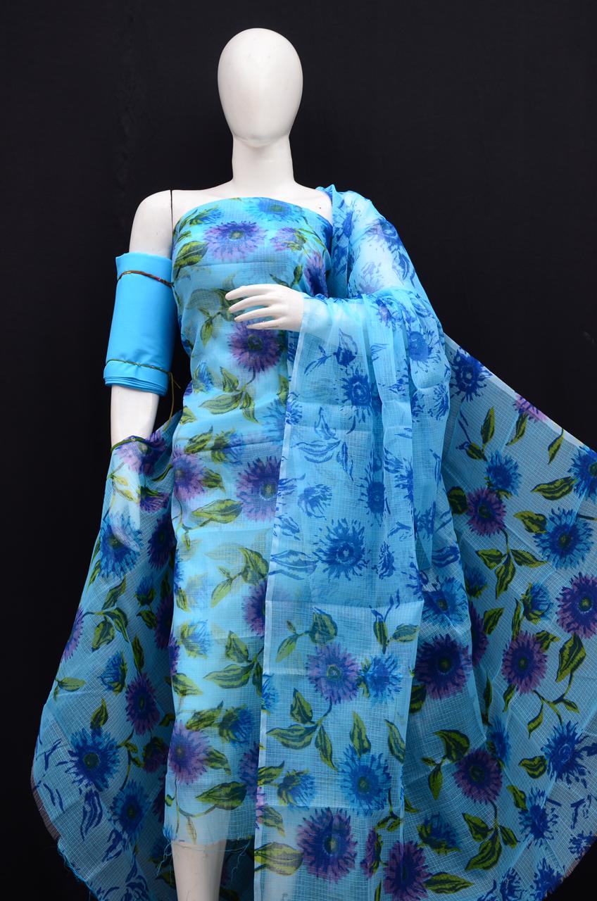 Traditional Blue Kota Doria Printed Salwar Suit Set