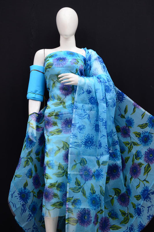 Traditional Blue Kota Doria Printed Salwar Suit Set