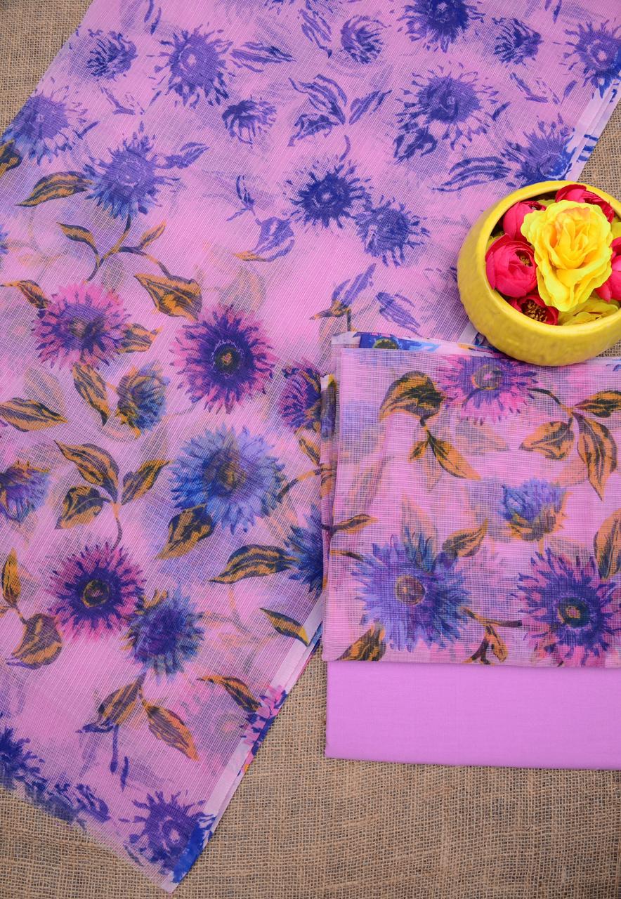 Festive Wear Light Purple Kota Doria Suit Set with Dupatta