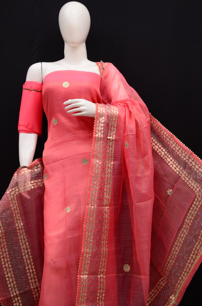 Designer Pink Kota Doria Tissue Suit Collection