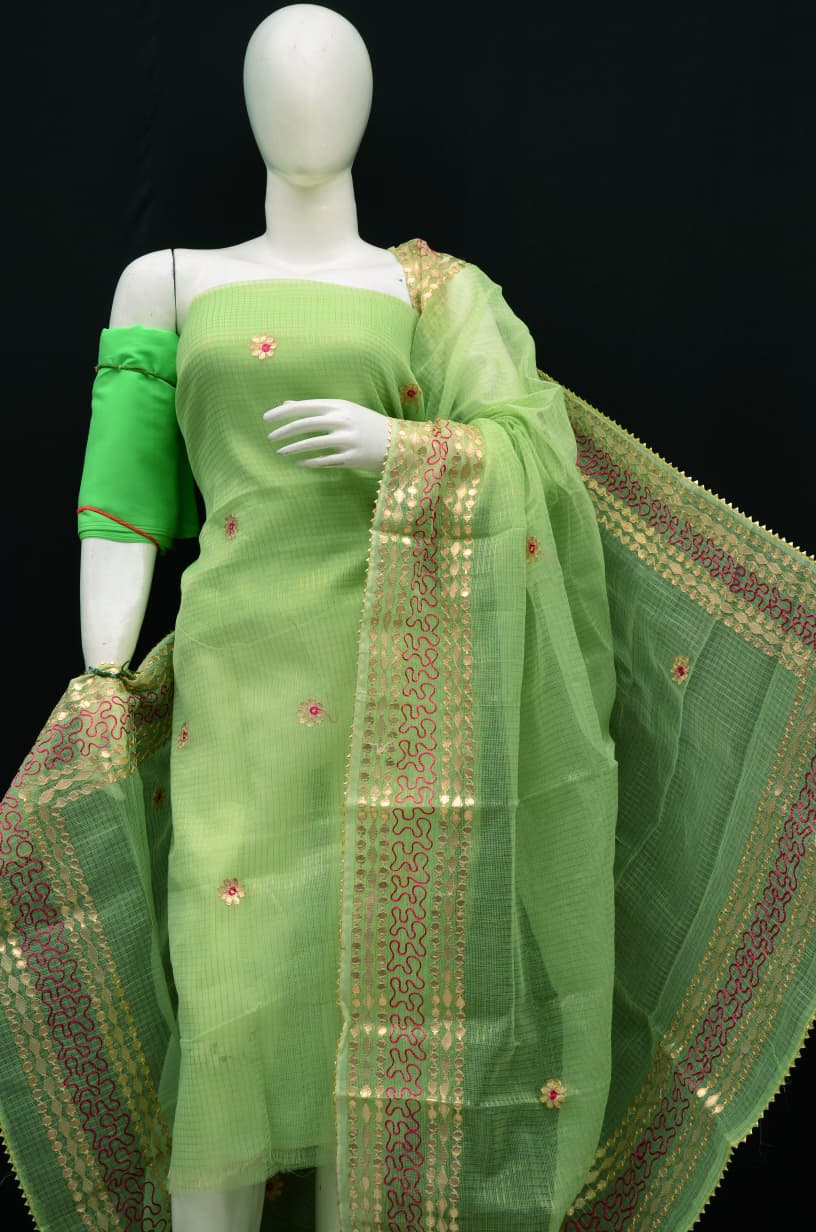 Designer Green Kota Doria Tissue Suit Collection