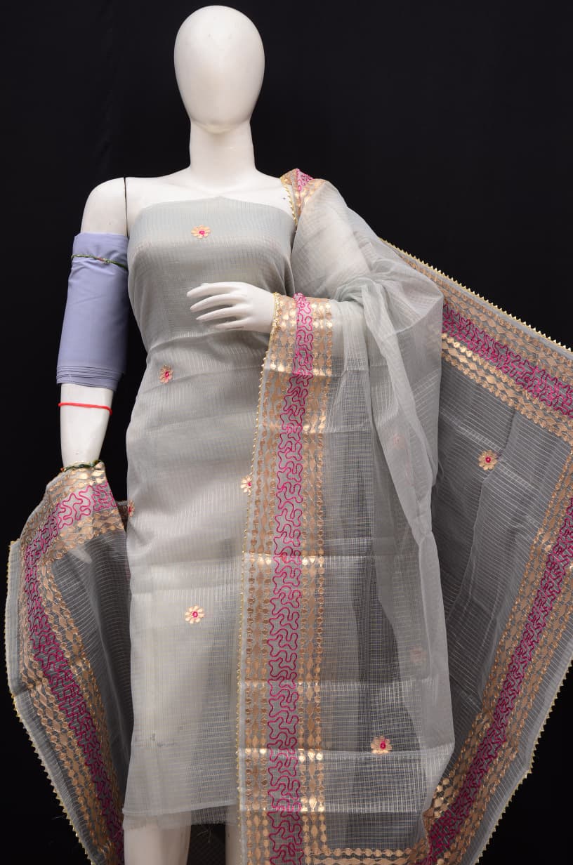 Premium Light Purple Kota Doria Tissue Gota Patti Unstitched Suit for Women