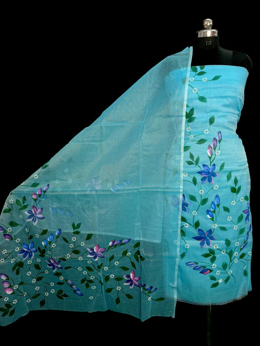 Stylish Blue Kota Doria Ethnic Suit with Dupatta