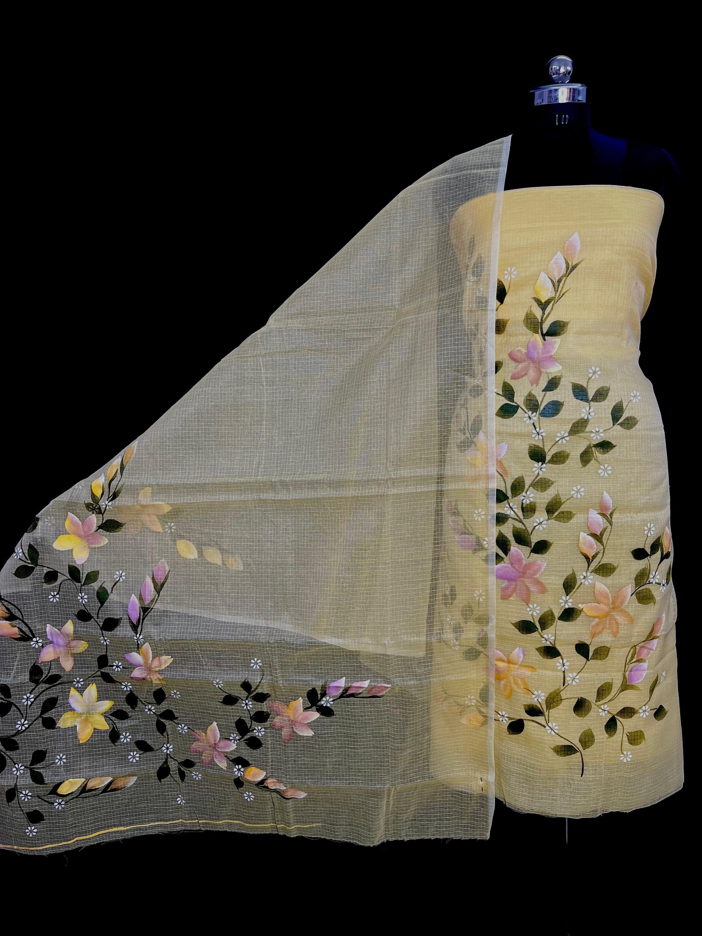 Festive Wear Beige Kota Doria Hand Brush Print Suit Set with Dupatta