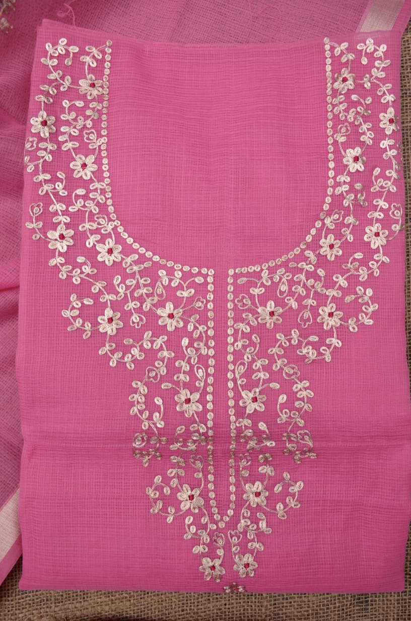 Designer Pink Kota Doria Hand Pittan Work Suit Collection