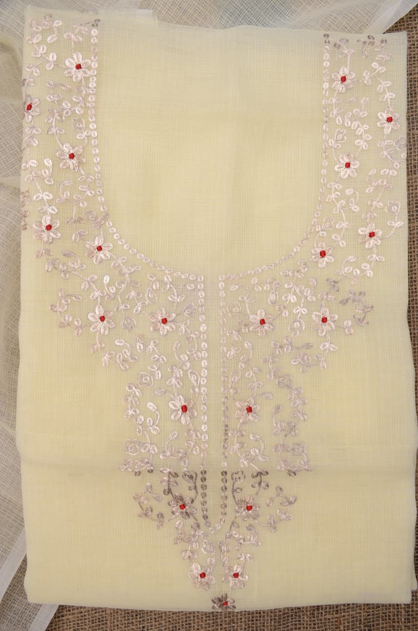 Stylish Cream Kota Doria Ethnic Suit with Dupatta