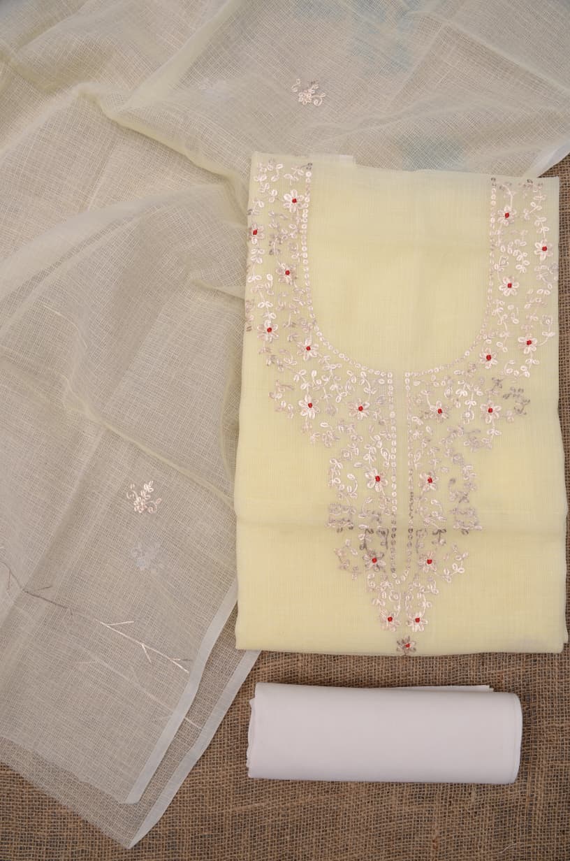 Stylish Cream Kota Doria Ethnic Suit with Dupatta