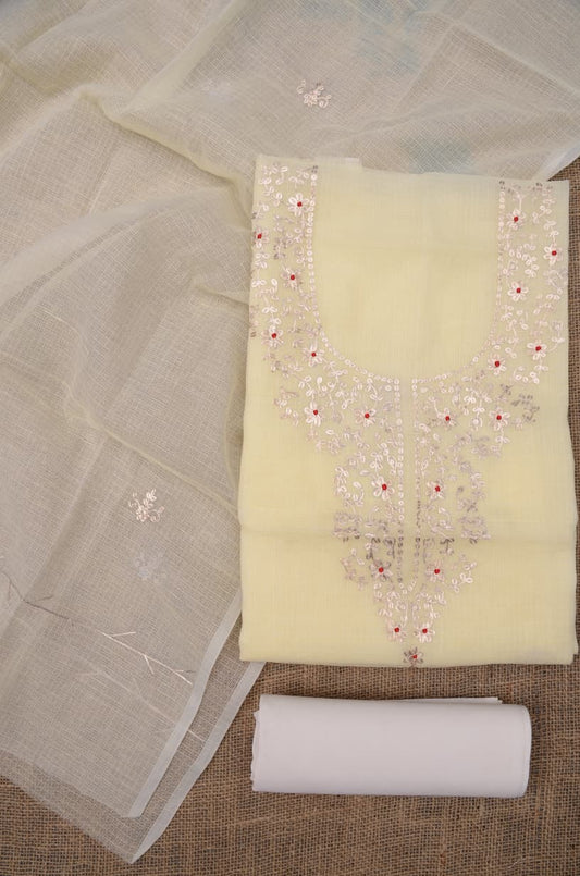 Stylish Cream Kota Doria Ethnic Suit with Dupatta